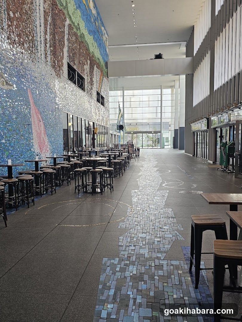 Interior of a modern café or restaurant with mosaic art