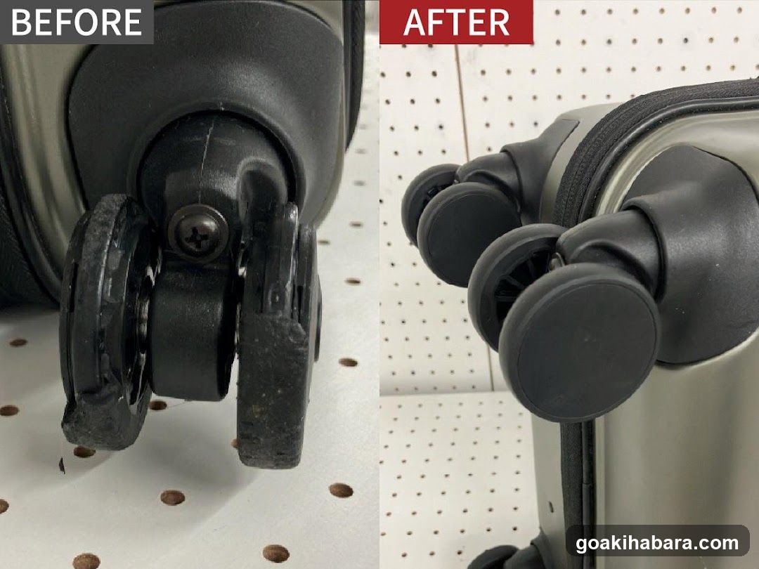 Damaged Suitcase Wheels Before and After Repair
