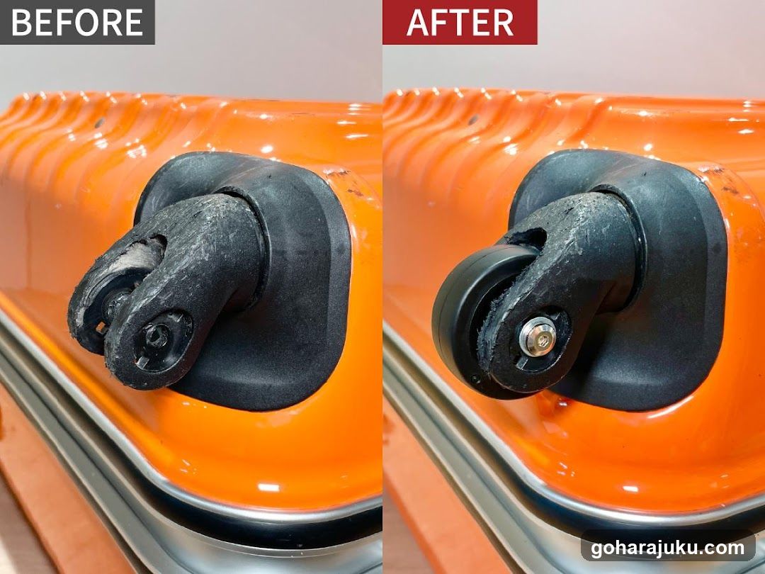 Before and After Cleaning of Suitcase Wheel