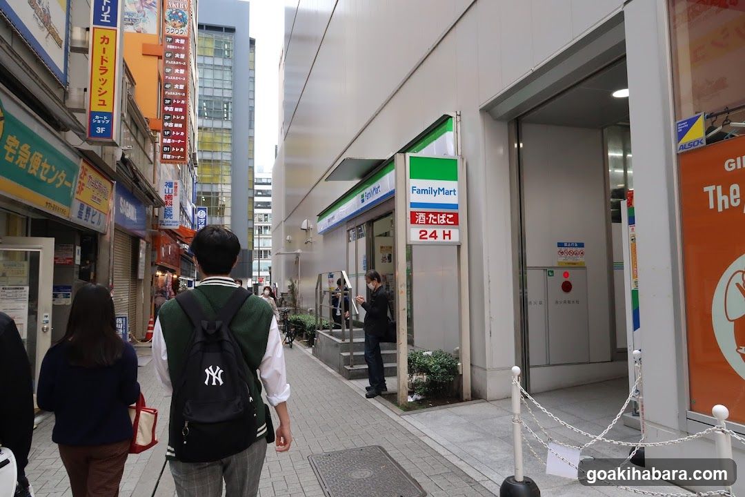 Street scene with pedestrians and storefronts
