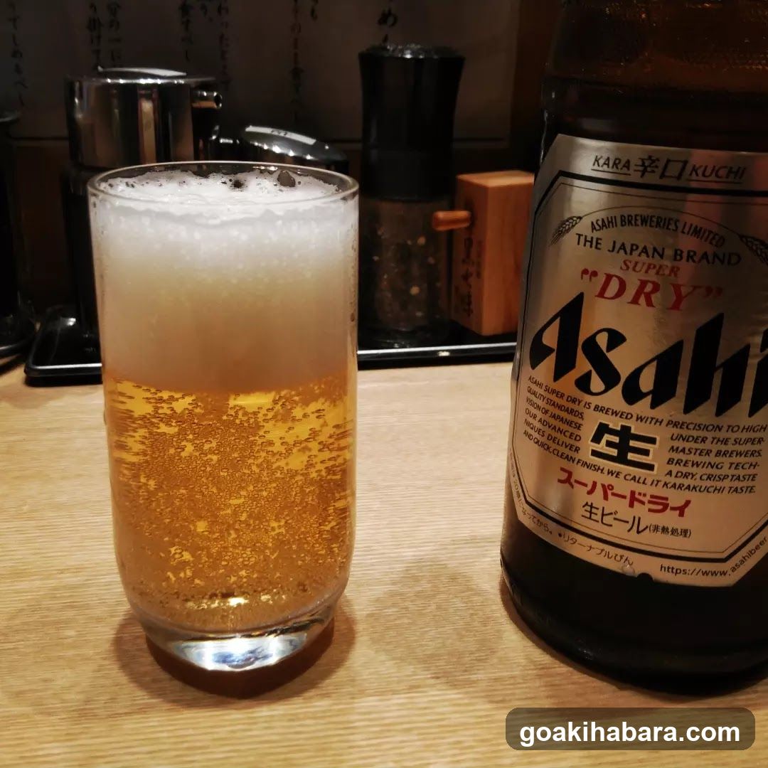 Asahi Beer Bottle and Glass
