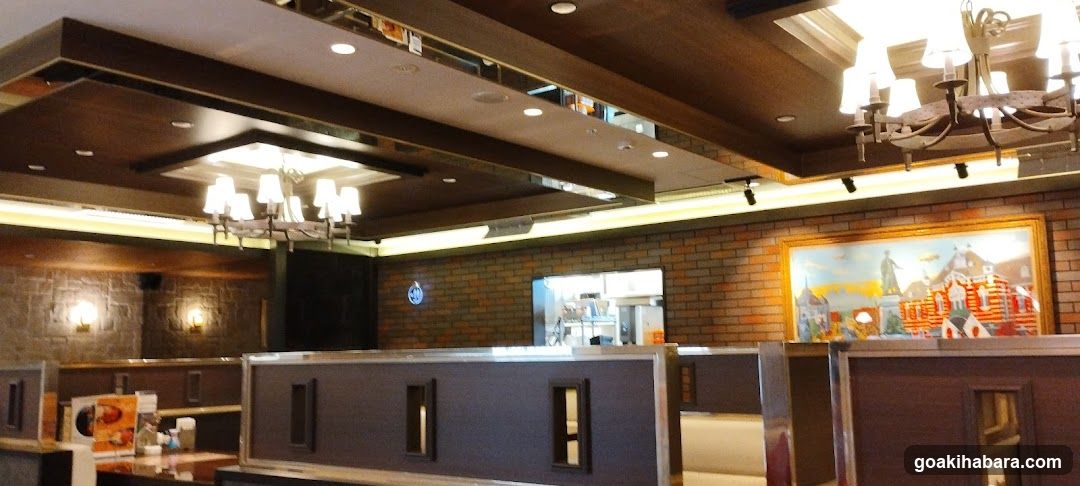 Restaurant Interior with Brick Wall and Chandeliers
