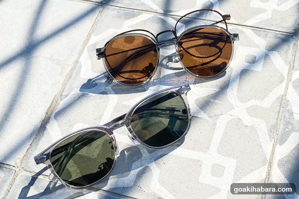 Sunglasses on patterned tiles