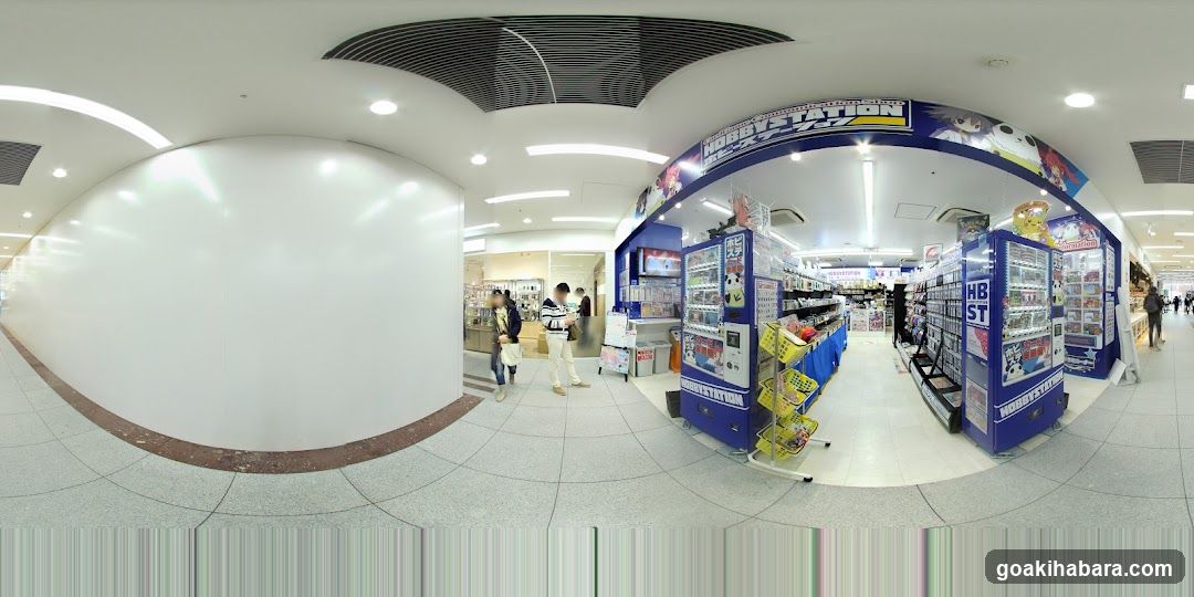 Interior of a store with vending machines and merchandise displays
