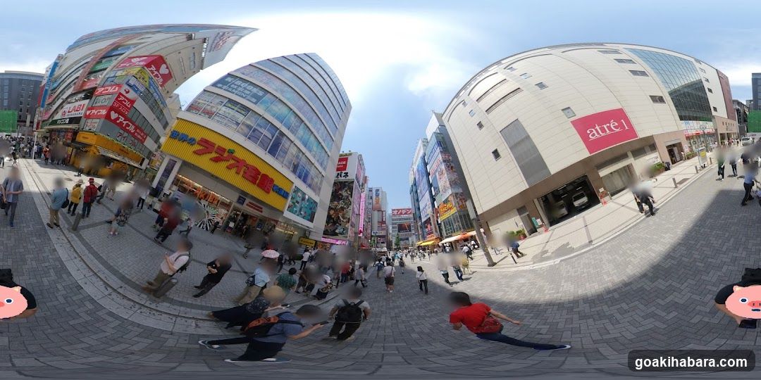 Crowded Street Scene with Shops and Buildings