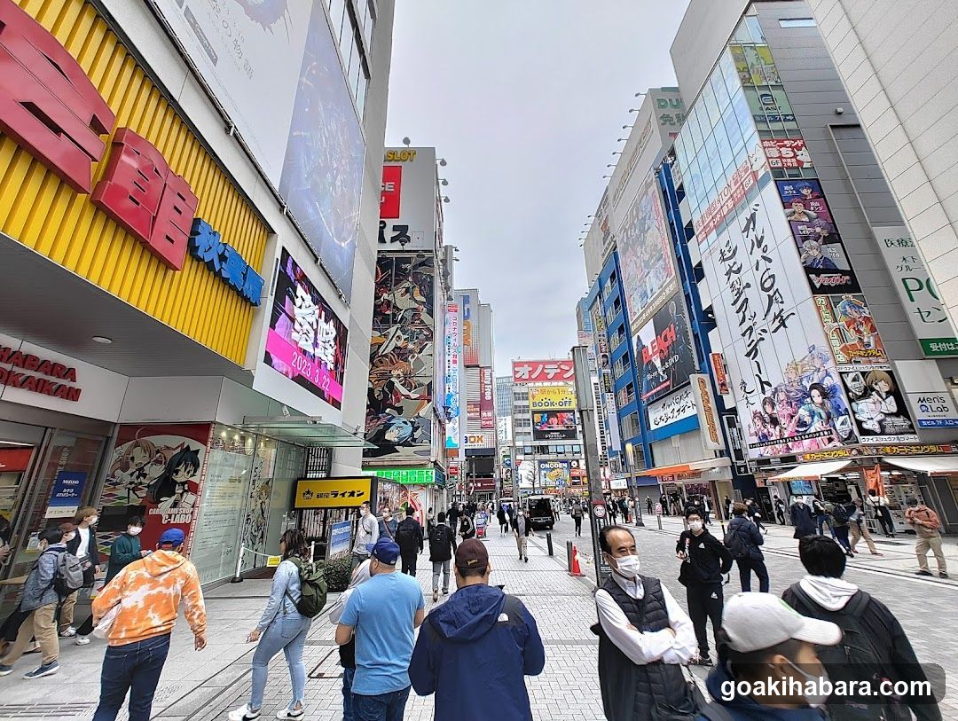 Crowded Urban Street with Anime Merchandise