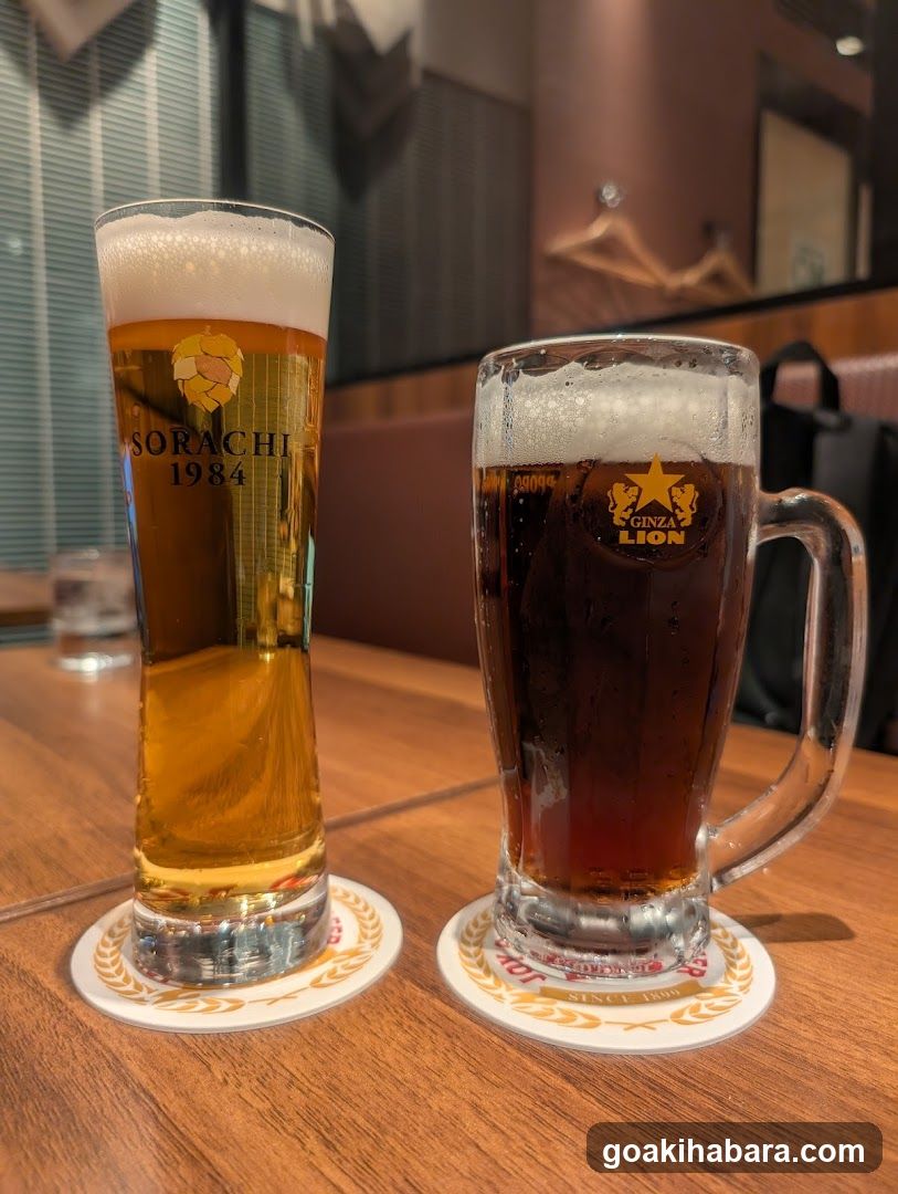 Beer glasses on table