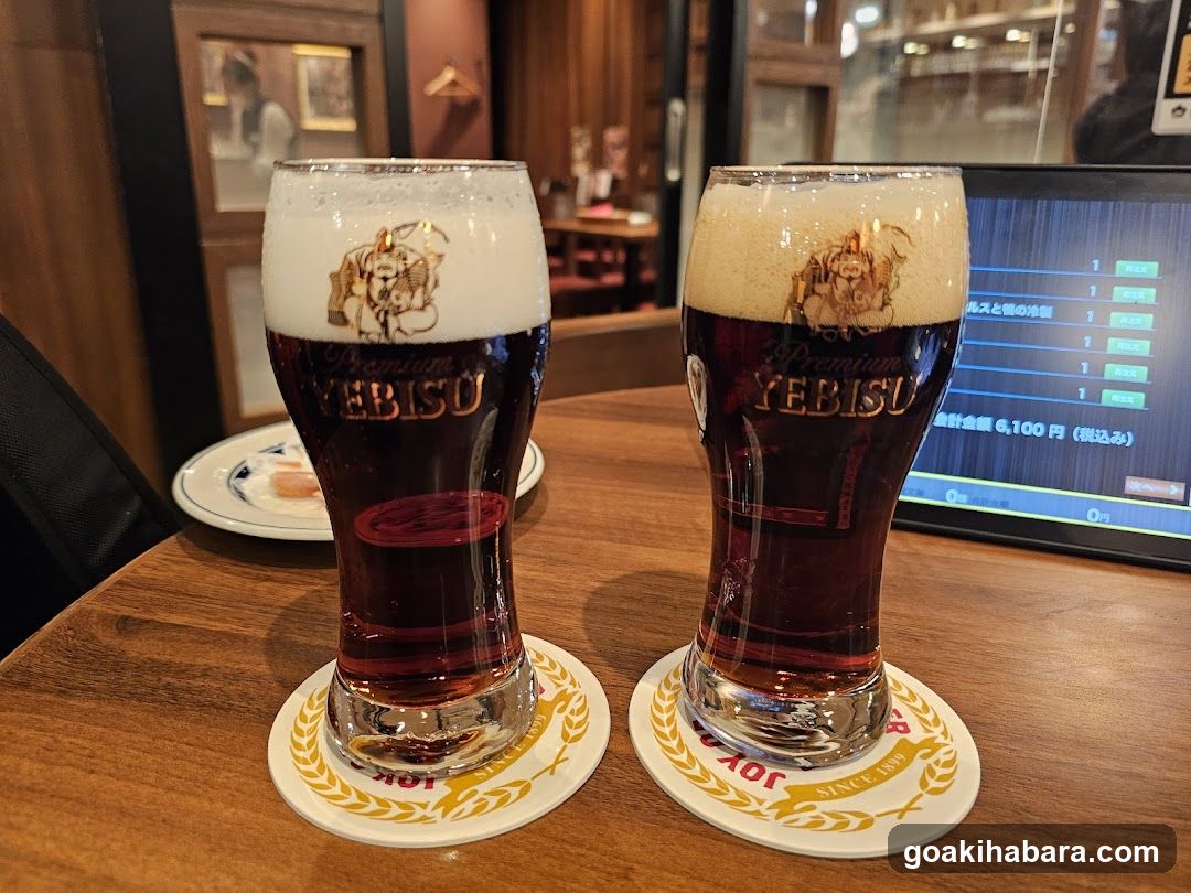 Yebisu Beer Glasses on Table
