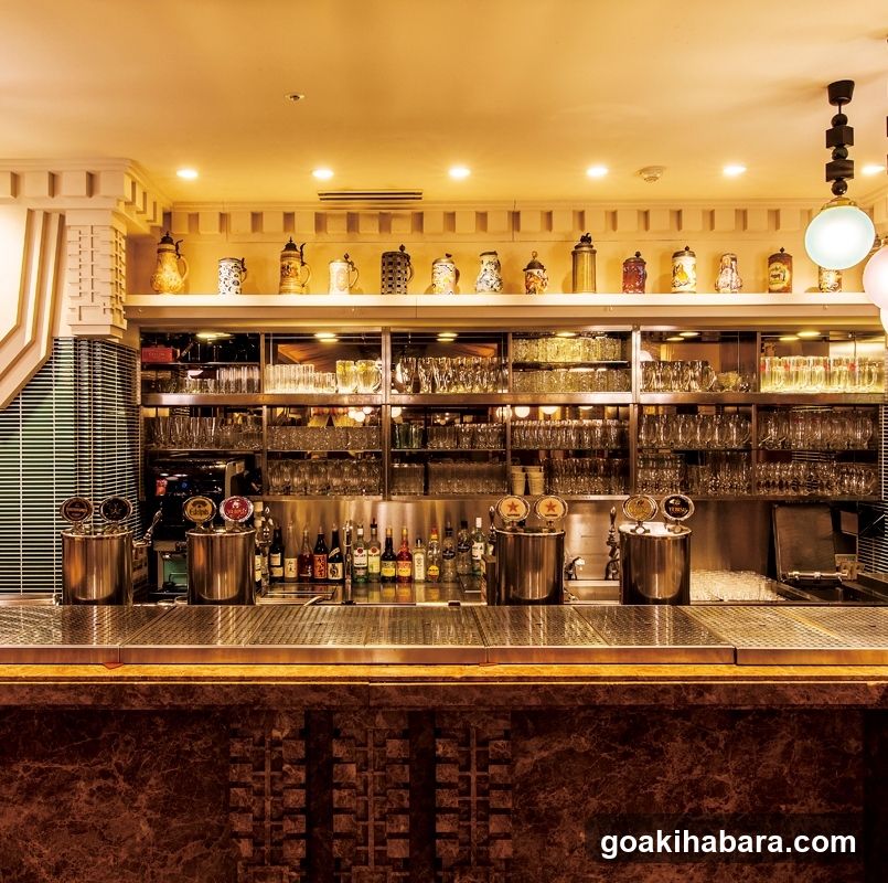 Bar Interior with Shelves and Bottles