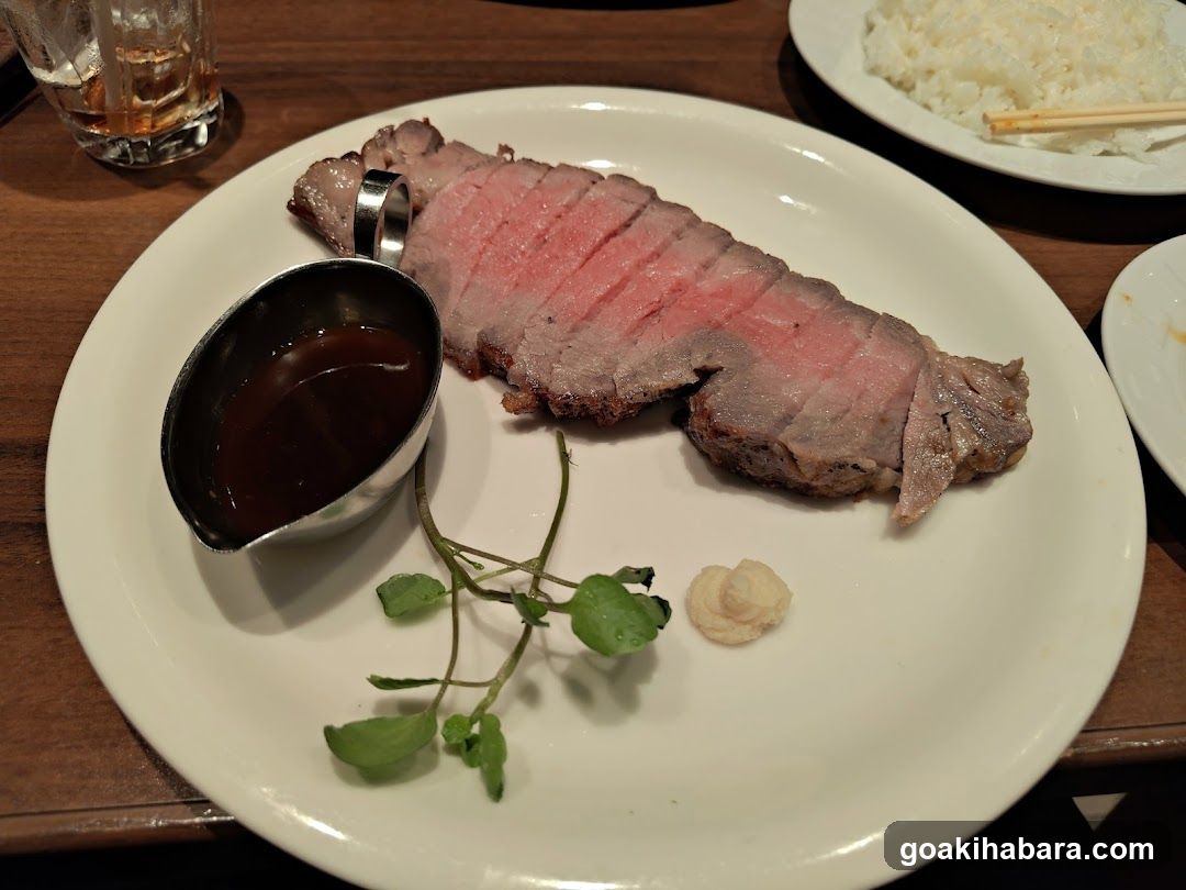 Sliced Steak with Sauce and Garnish