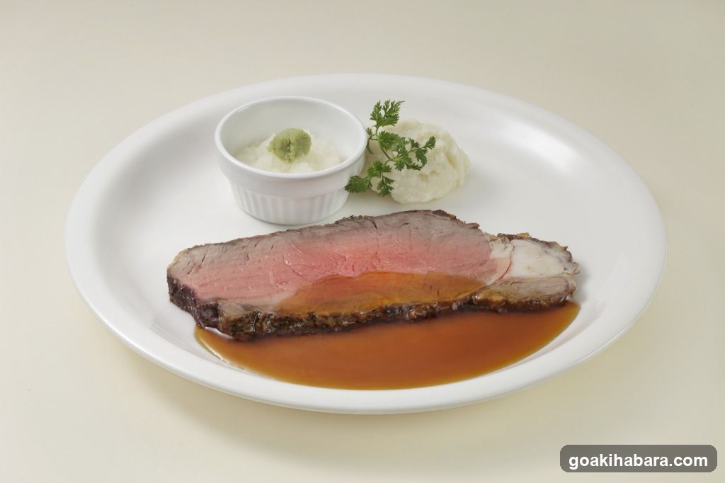 Sliced Roast Beef with Mashed Potatoes and Sauce