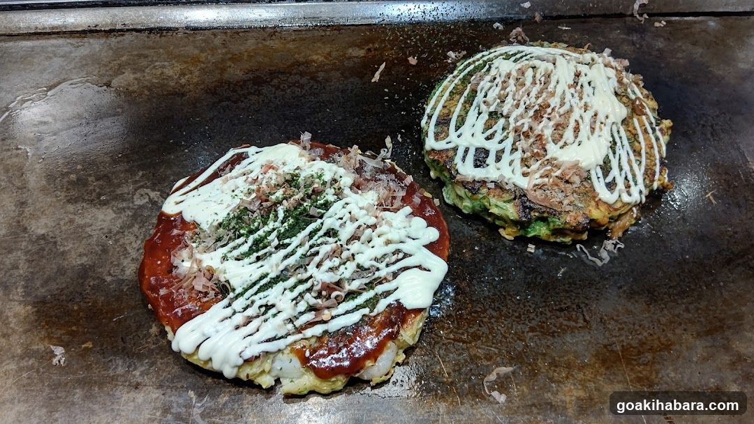 Okonomiyaki on a griddle