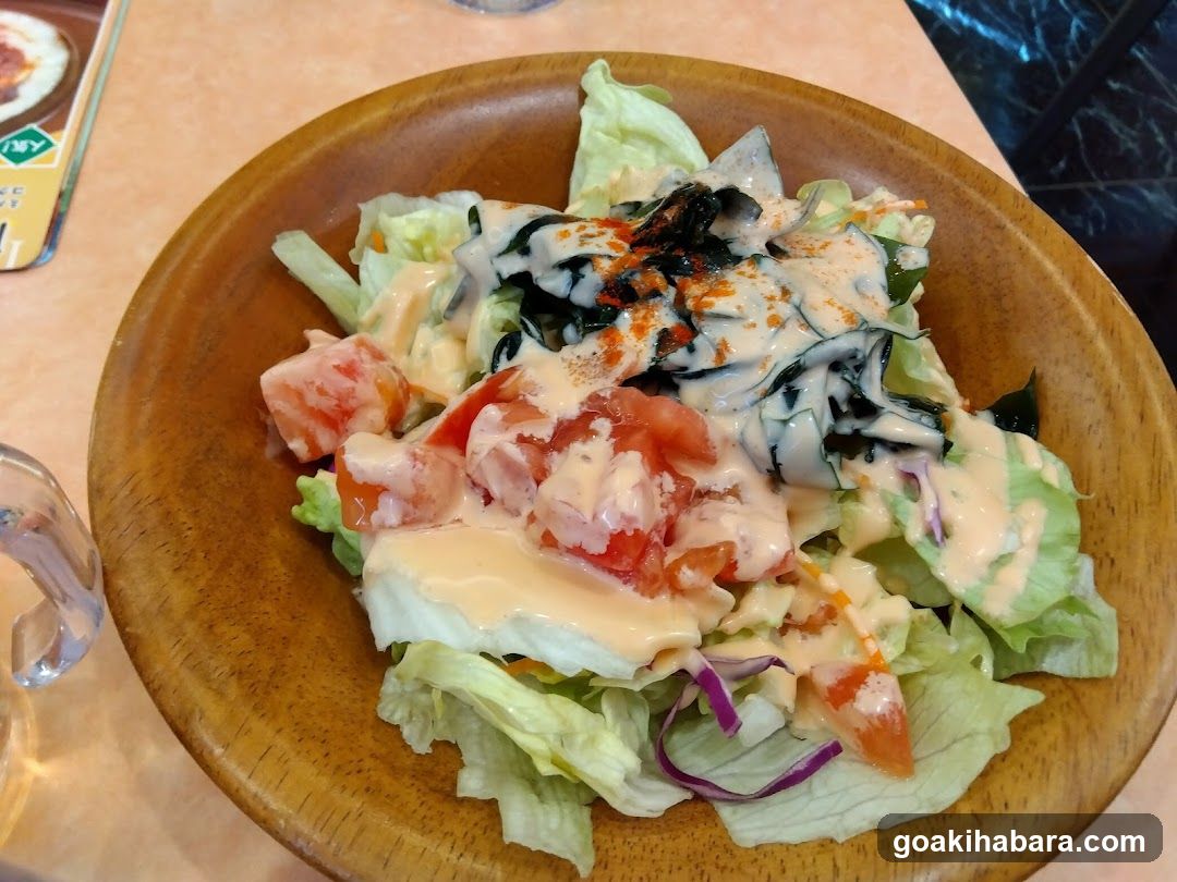 Salad with dressing and garnish