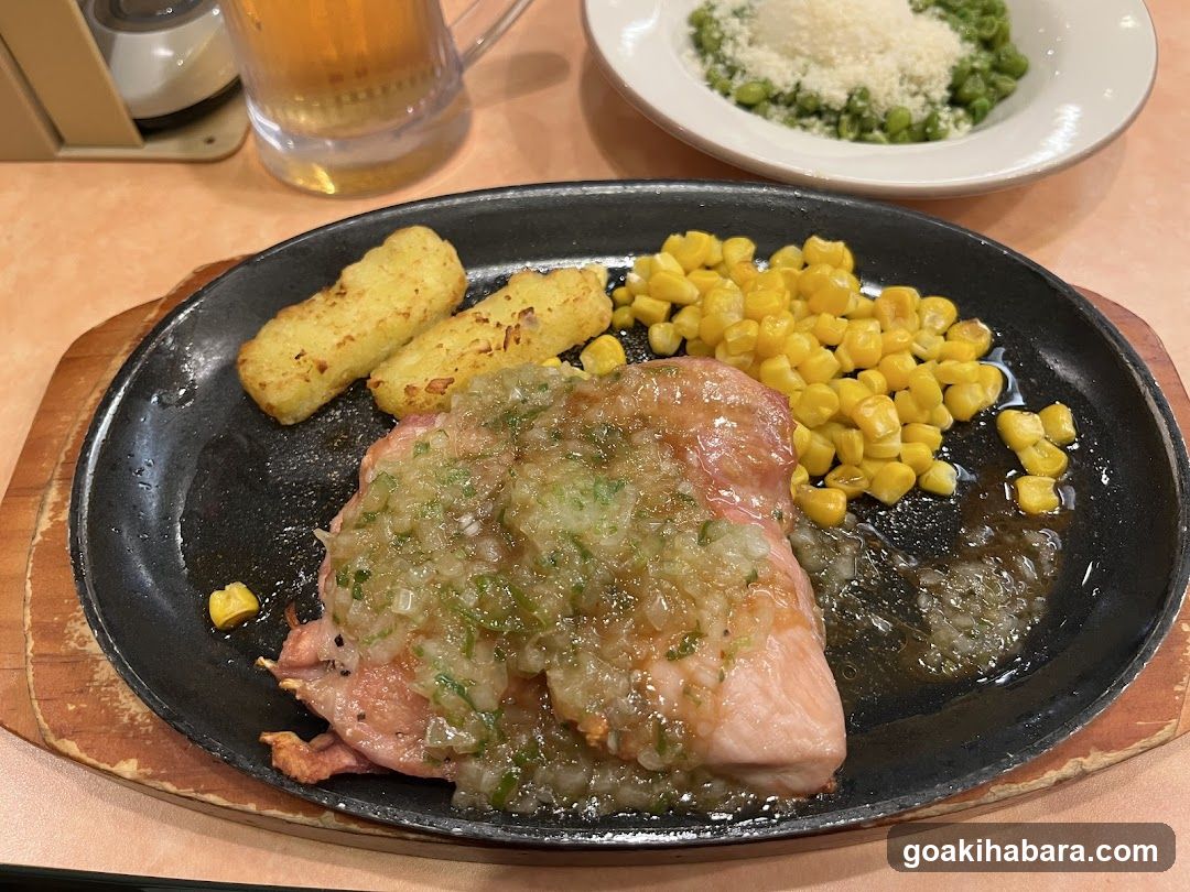 Sizzling Steak with Corn and Fries