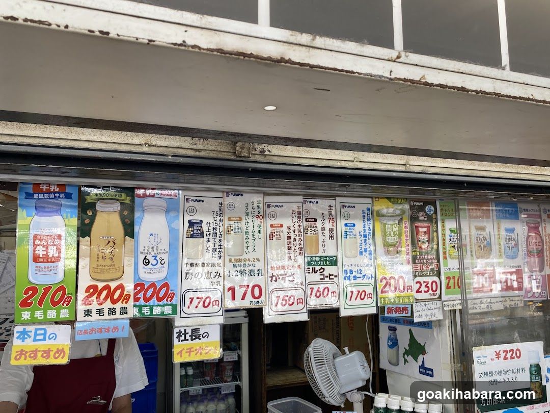 Dairy Shop Front with Milk Advertisements