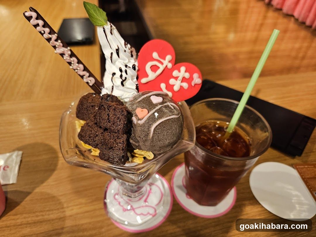 Chocolate Dessert with Ice Cream and Drink