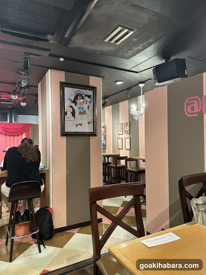 Interior of a cafe or restaurant with anime-themed decor