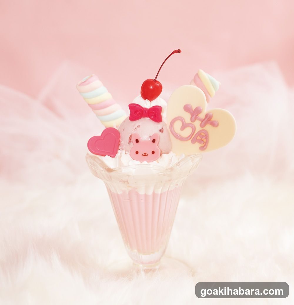 Pink Dessert Sundae with Cherry and Heart Toppings