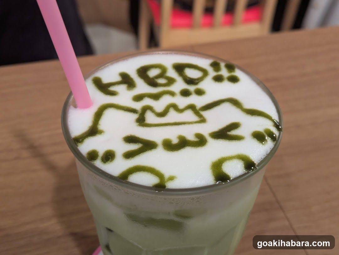 Matcha Latte with HBD Art