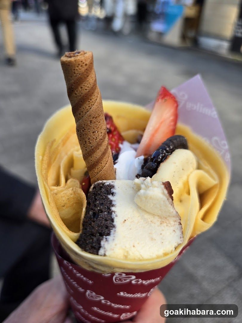 Ice Cream Cone with Crepe and Strawberries