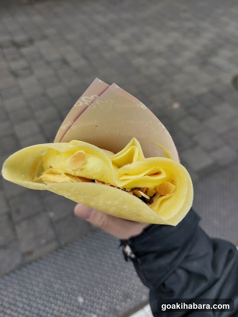 Handheld crepe with toppings