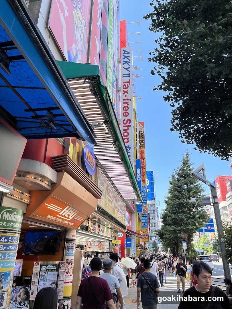 Busy Street with Shops and Pedestrians