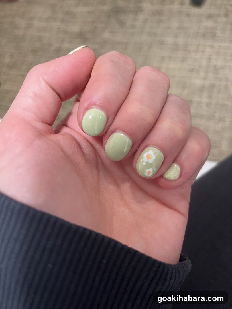 Mint Green Floral Nail Art