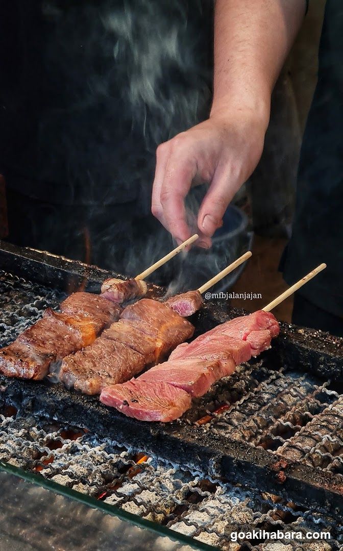 Grilled Meat Skewers on Charcoal Grill