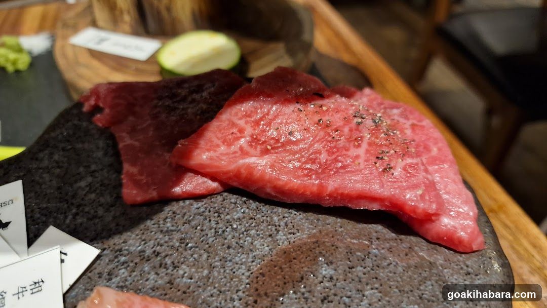Raw Beef Slices on Stone Platter