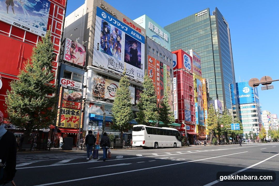 Shinjuku Street Scene with Bus and Shops