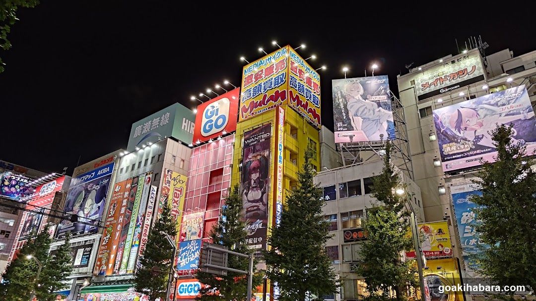 Night City Street Scene with Neon Signs and Anime Posters