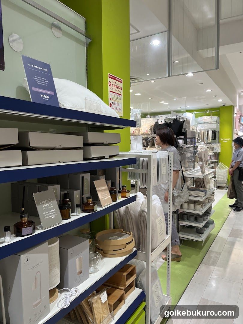 Interior of a retail store with shelves and customers