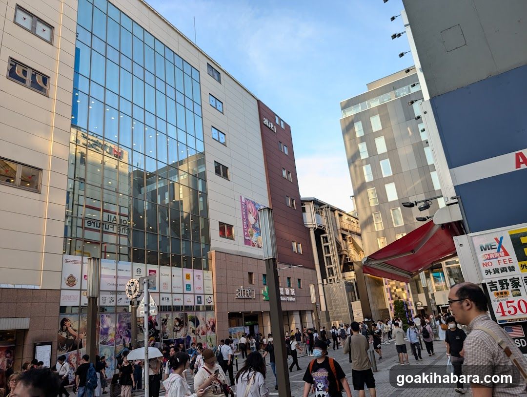 Urban Street Scene with Crowds and Modern Buildings