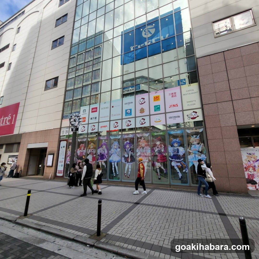 Anime-themed storefront with character posters and signage