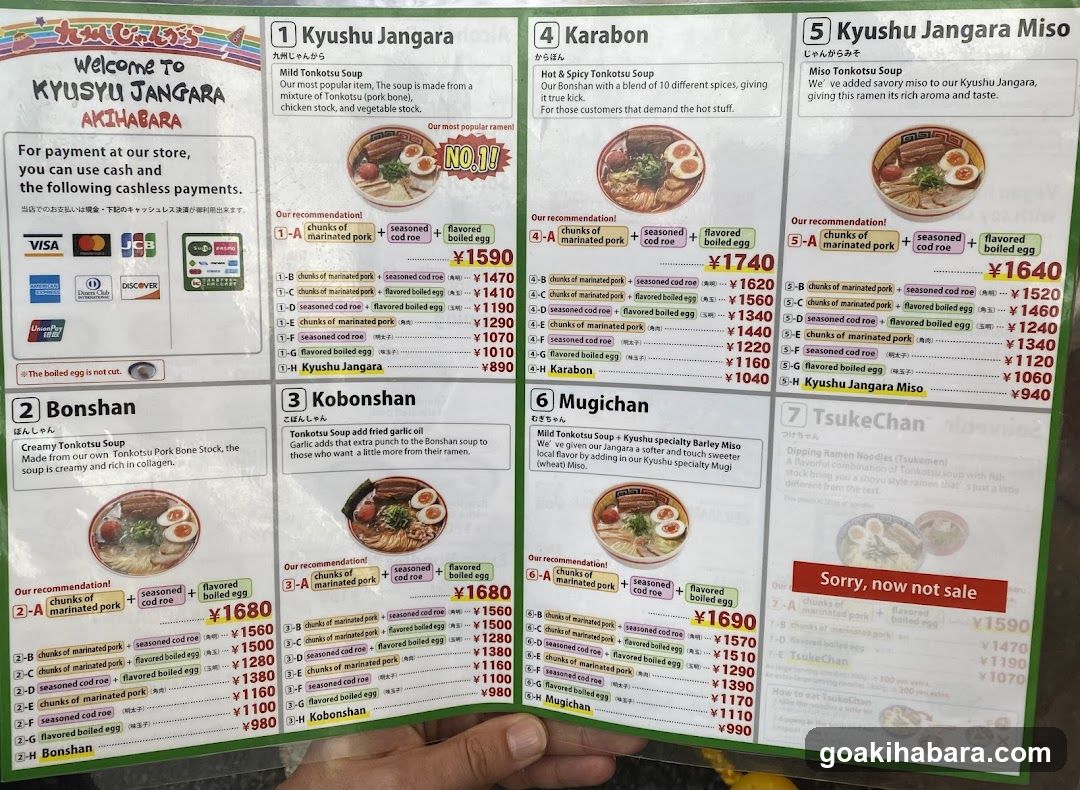 Welcome to Kyusyu Jangara Akihabara Menu Board