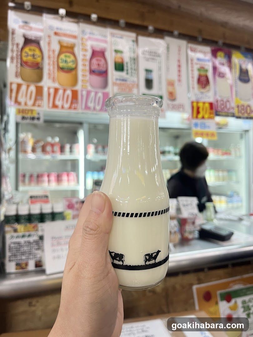 Hand holding milk bottle in store