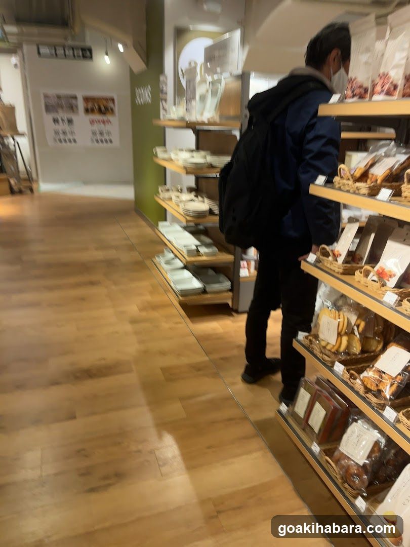Interior of a retail store with wooden flooring and shelves
