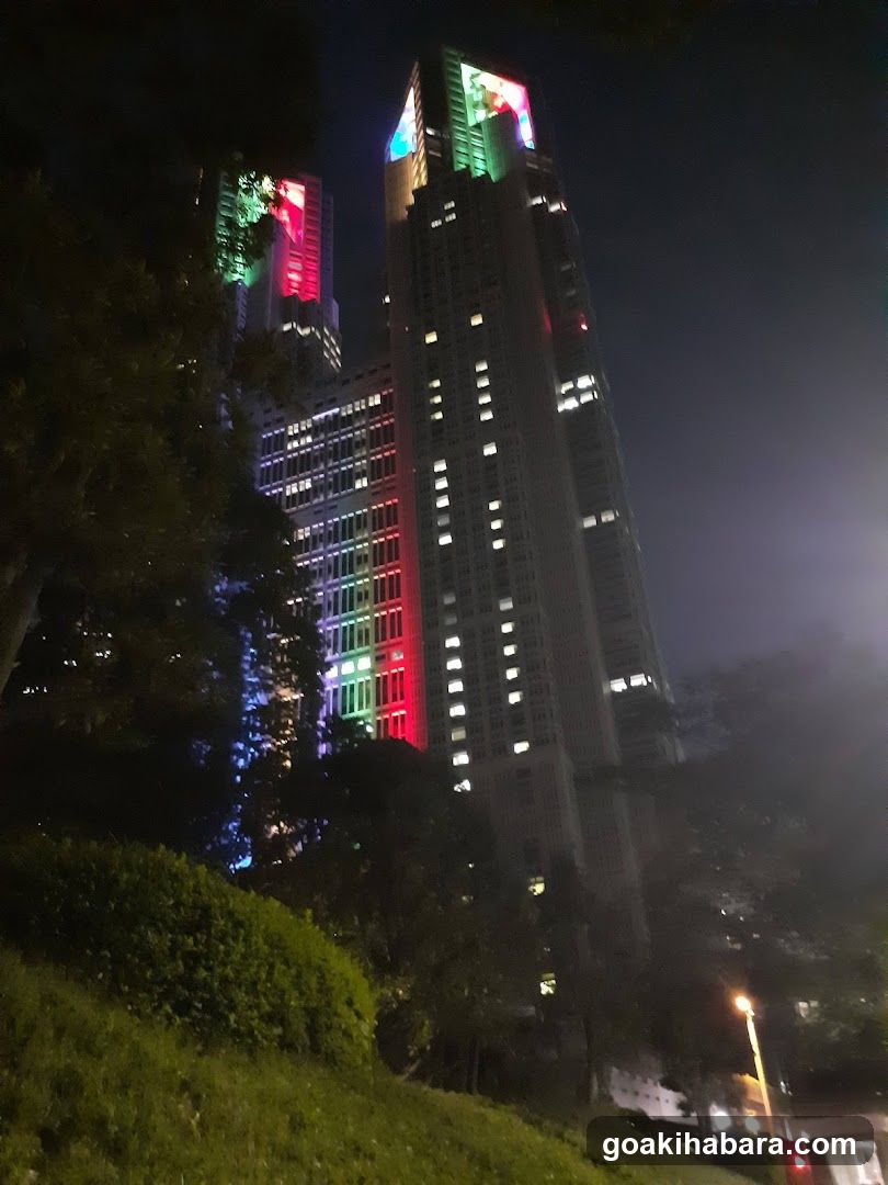 Night Cityscape with Colorful Building Lights