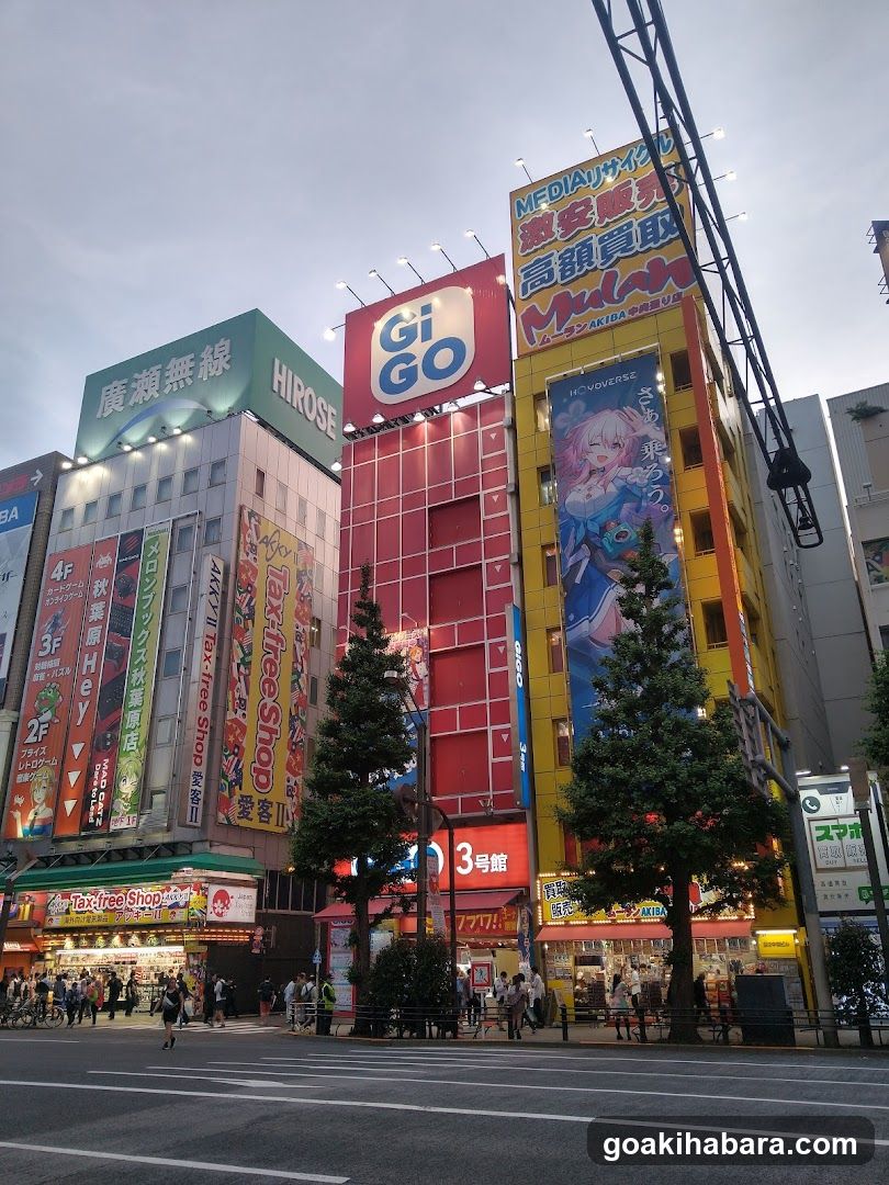Urban Street Scene with Neon Signs and Shops