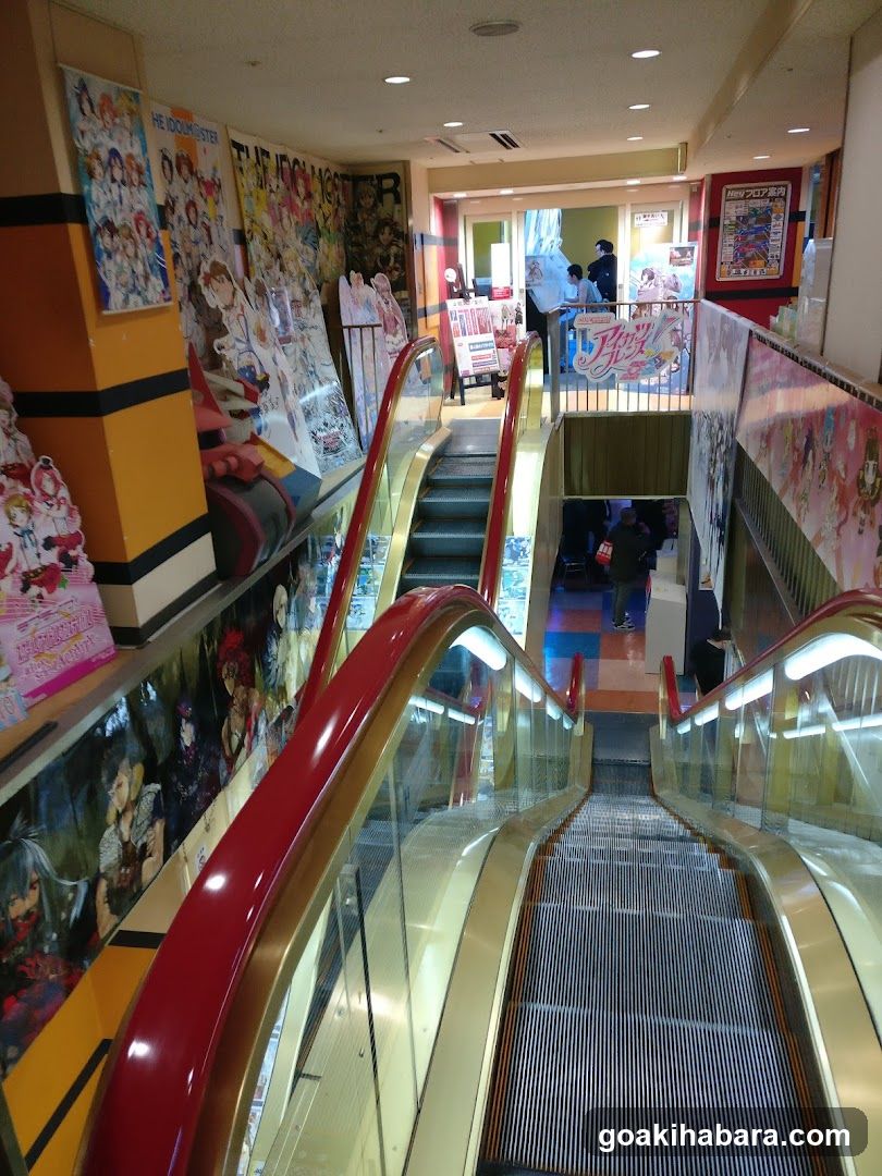Shopping Malls Interior with Escalators and Merchandise Displays