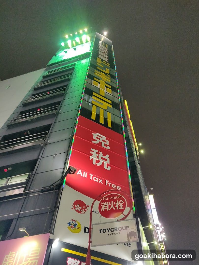 Night view of a building with illuminated signage