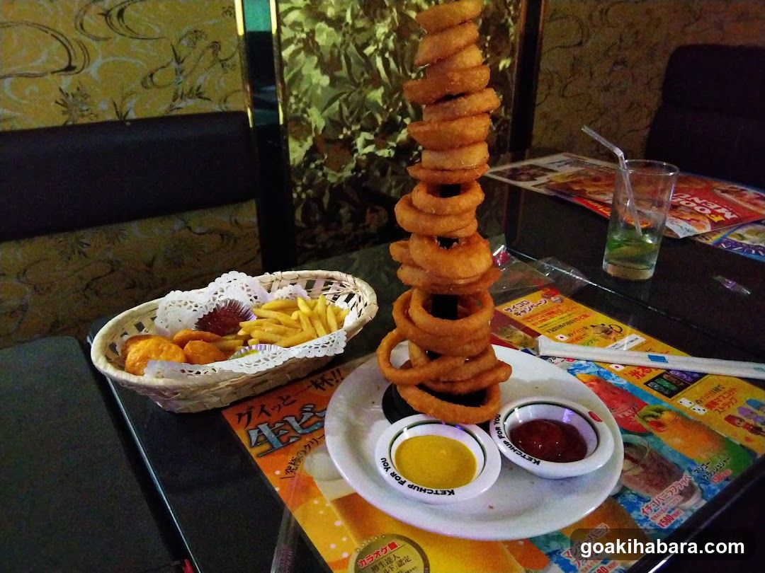Food spread in a restaurant or bar setting