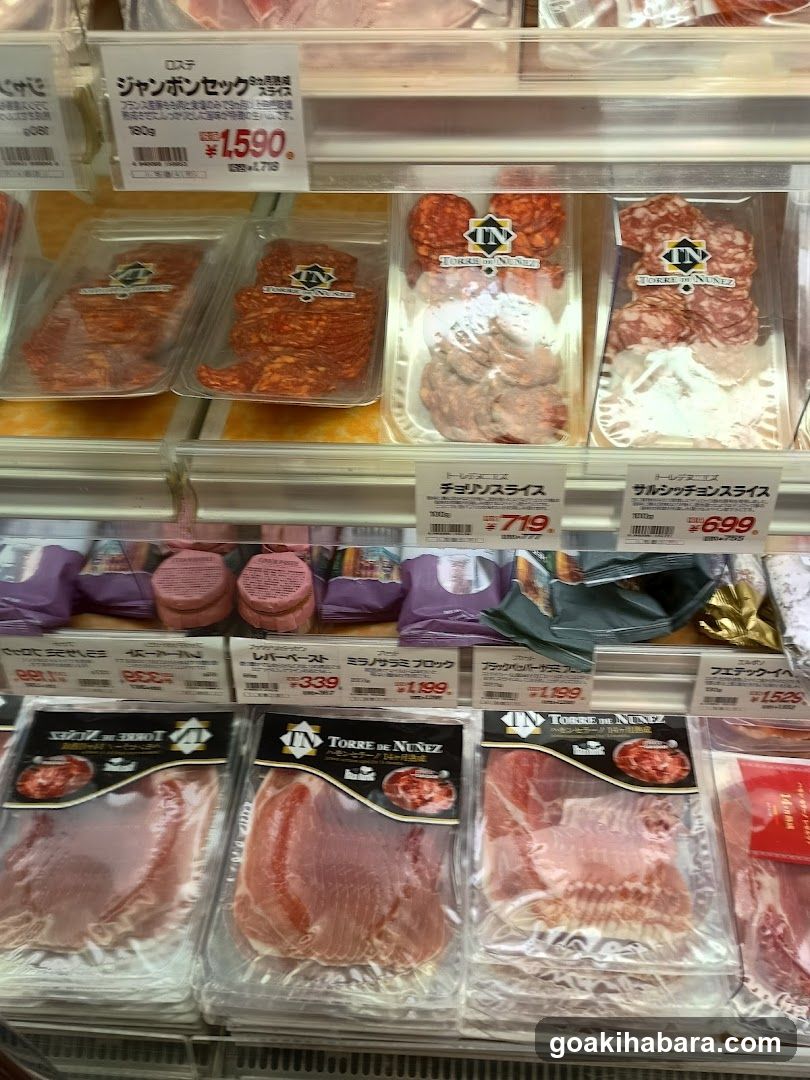 Meat and Sausage Display in Japanese Store