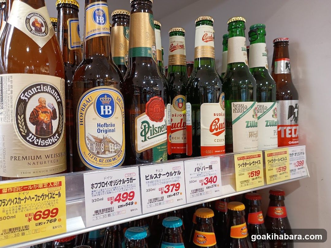 Beer bottles on shelf