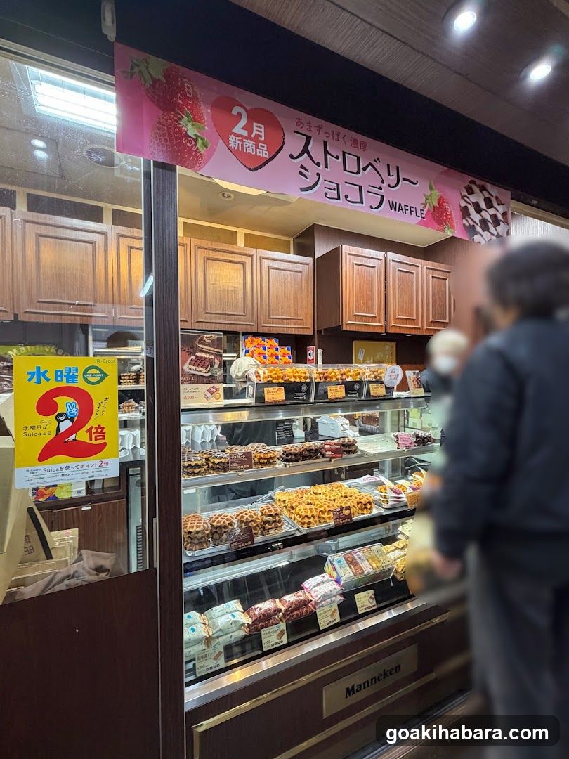 Bakery Display Case with Strawberries Chocolate Waffles