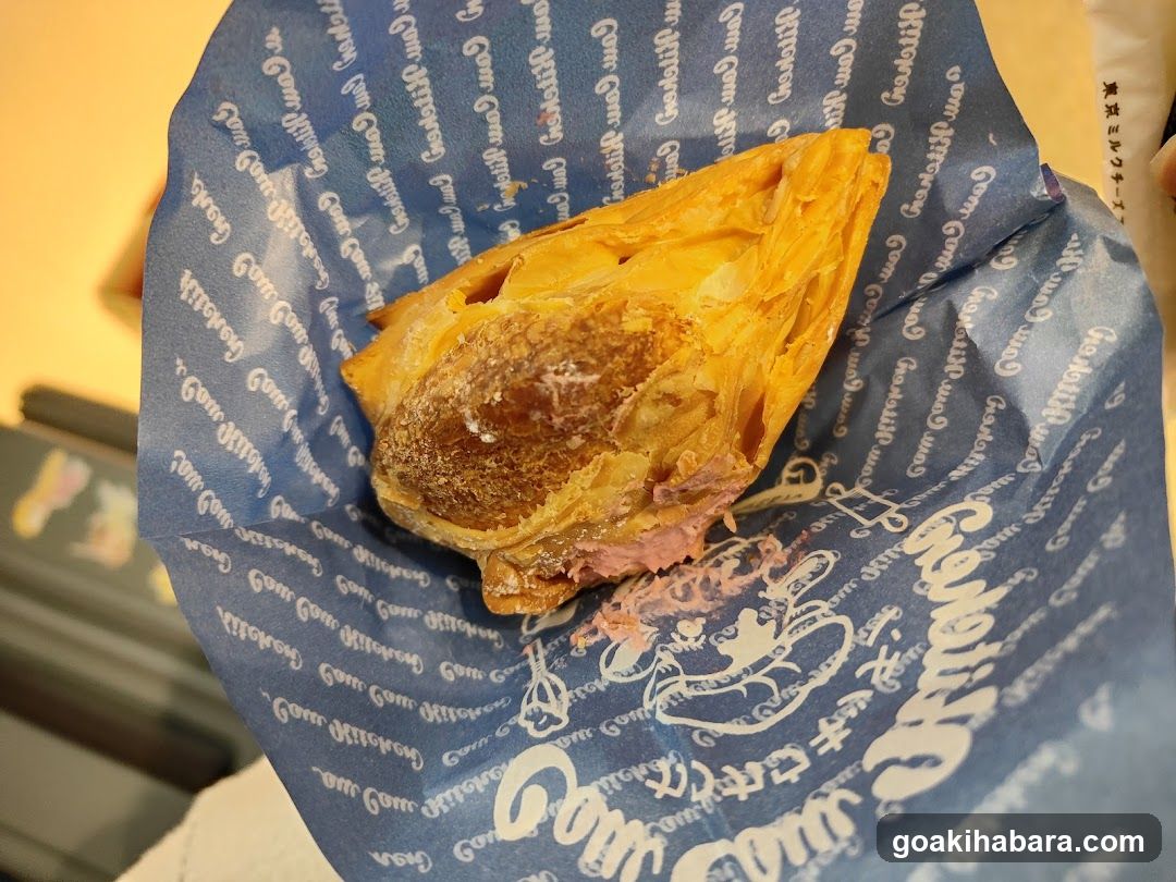 Flaky pastry on branded paper