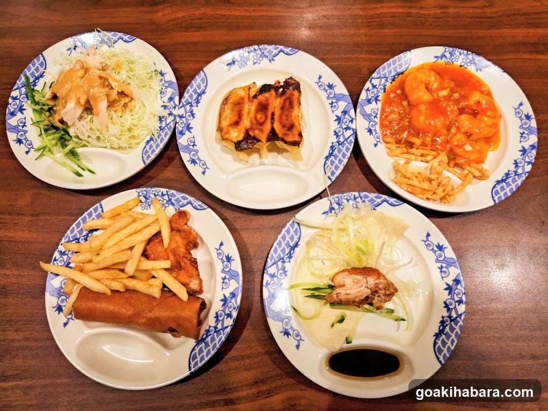 Asian-style dishes on plates
