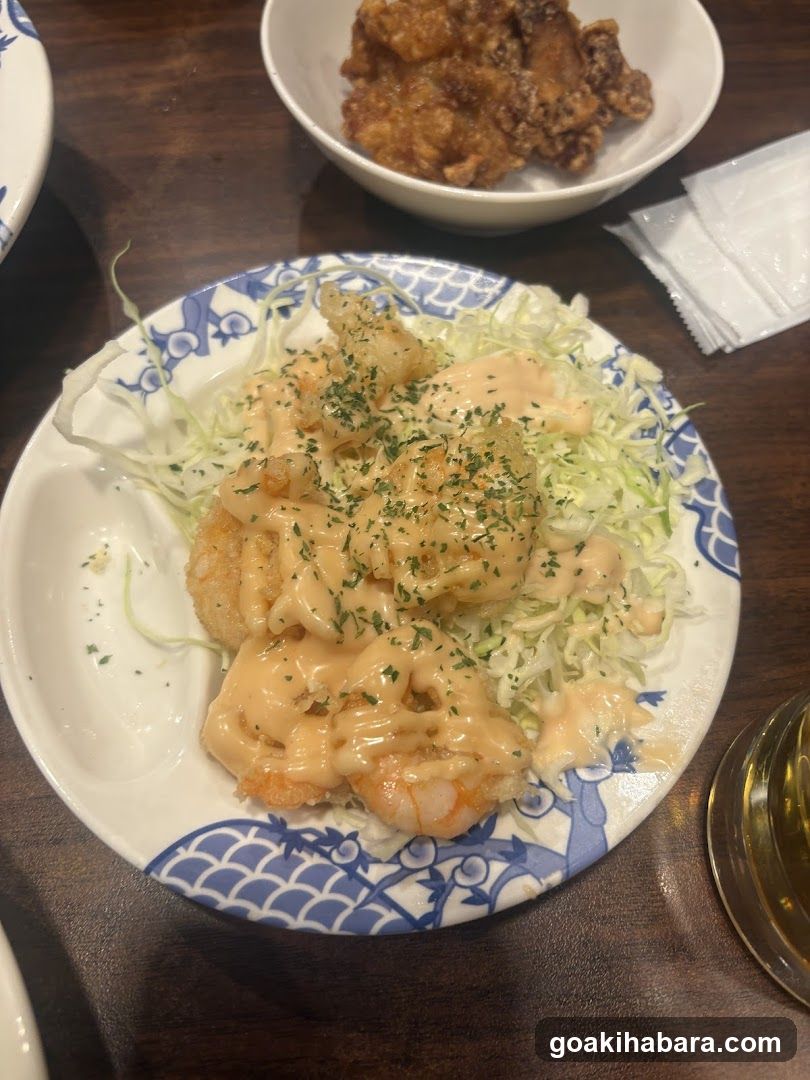 Fried Shrimp with Sauce and Cabbage Salad