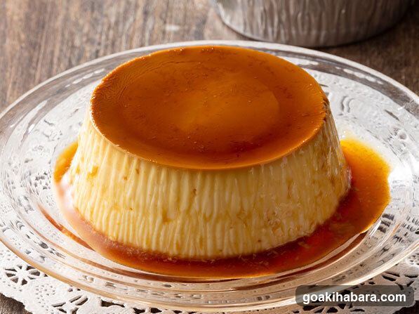 Caramel Pudding on Glass Plate