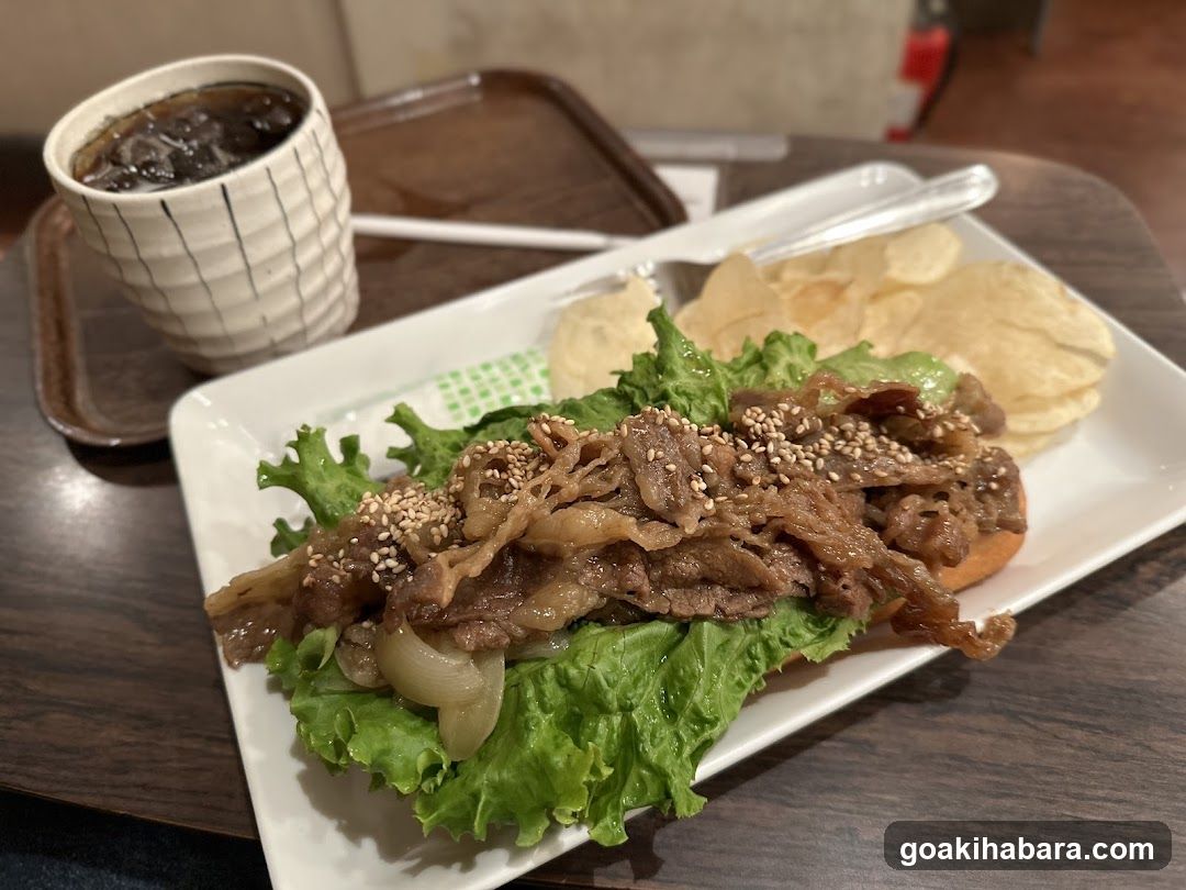 Korean BBQ Sandwich with Chips and Coffee